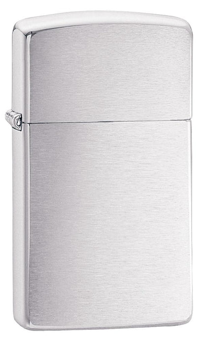 Frontansicht 3/4 Winkel Zippo Feuerzeug Slim Chrome Brushed Basismodell