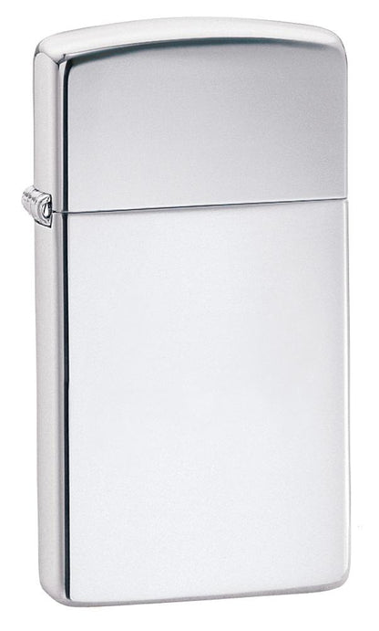 Frontansicht 3/4 Winkel Slim Chrome High Polished Zippo Feuerzeug